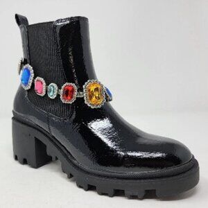 Betsey Johnson Jenesis Jeweled Black Moto Boots Size 8